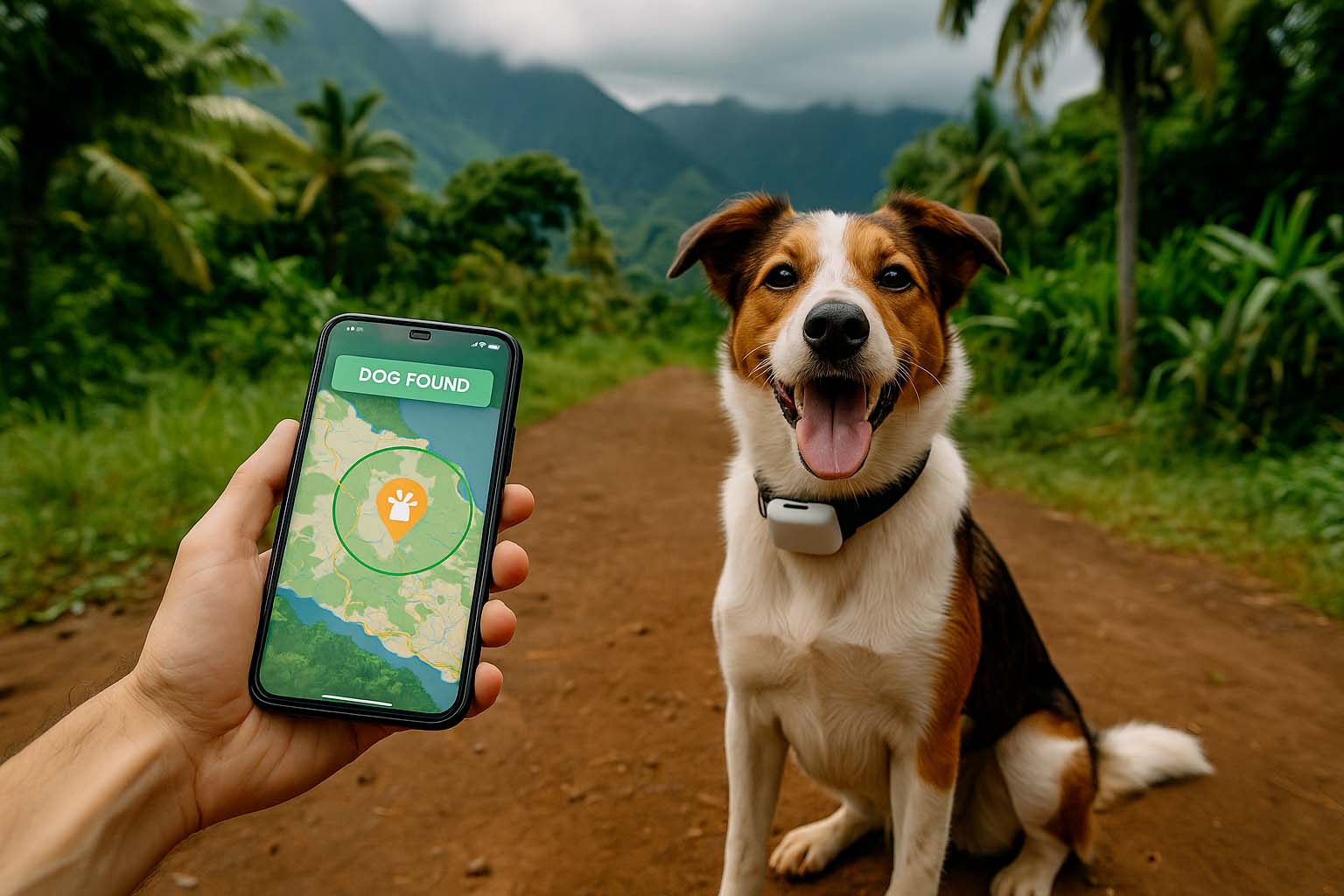 Chien retrouvé grâce à un traceur GPS sur un sentier tropical à La Réunion
