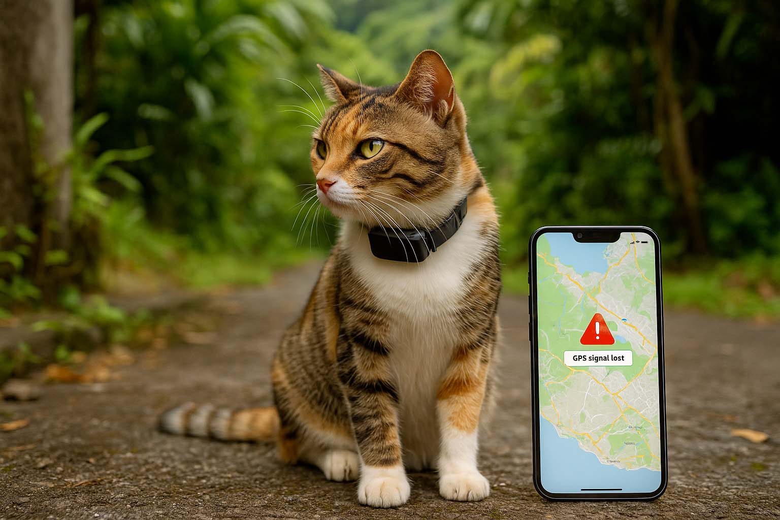 Chat avec collier GPS et alerte de perte de signal sur smartphone à La Réunion