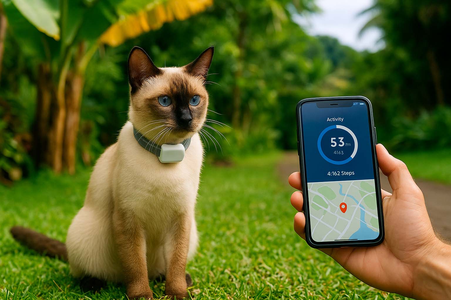Chat équipé d’un traceur GPS observé via application de suivi des habitudes à La Réunion